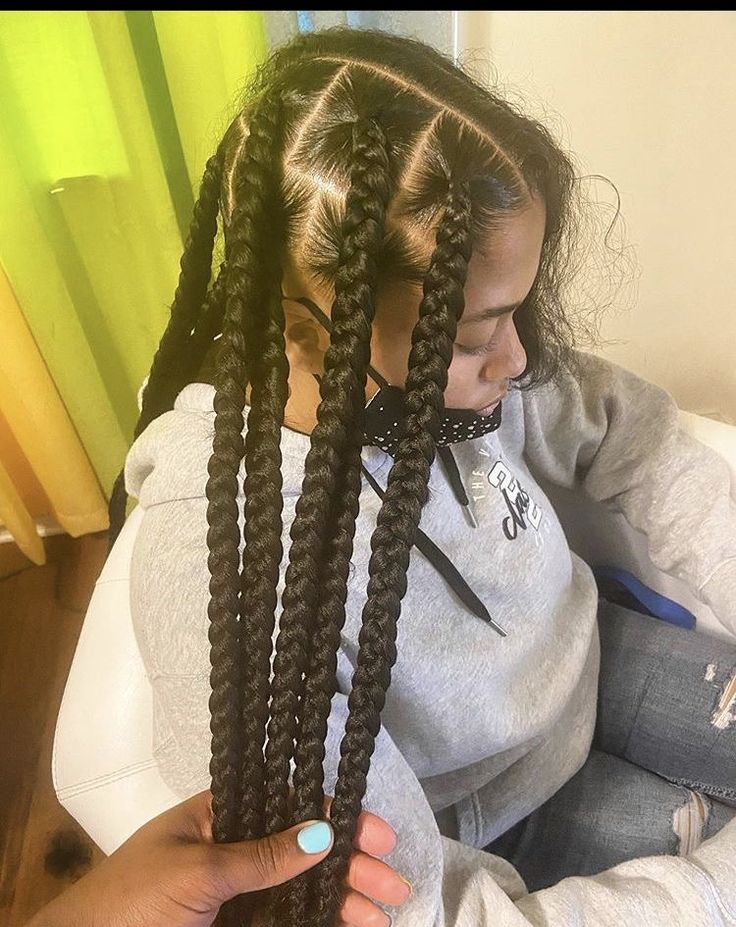 Braids For Black Women Jumbo Knotless, Long Jumbo Knotless Braids, Jumbo Knotless Box Braids, Jumbo Cornrows, Jumbo Knotless, Black Hair Updo Hairstyles, Big Box Braids Hairstyles, Jumbo Box Braids, Birthday Hairstyles