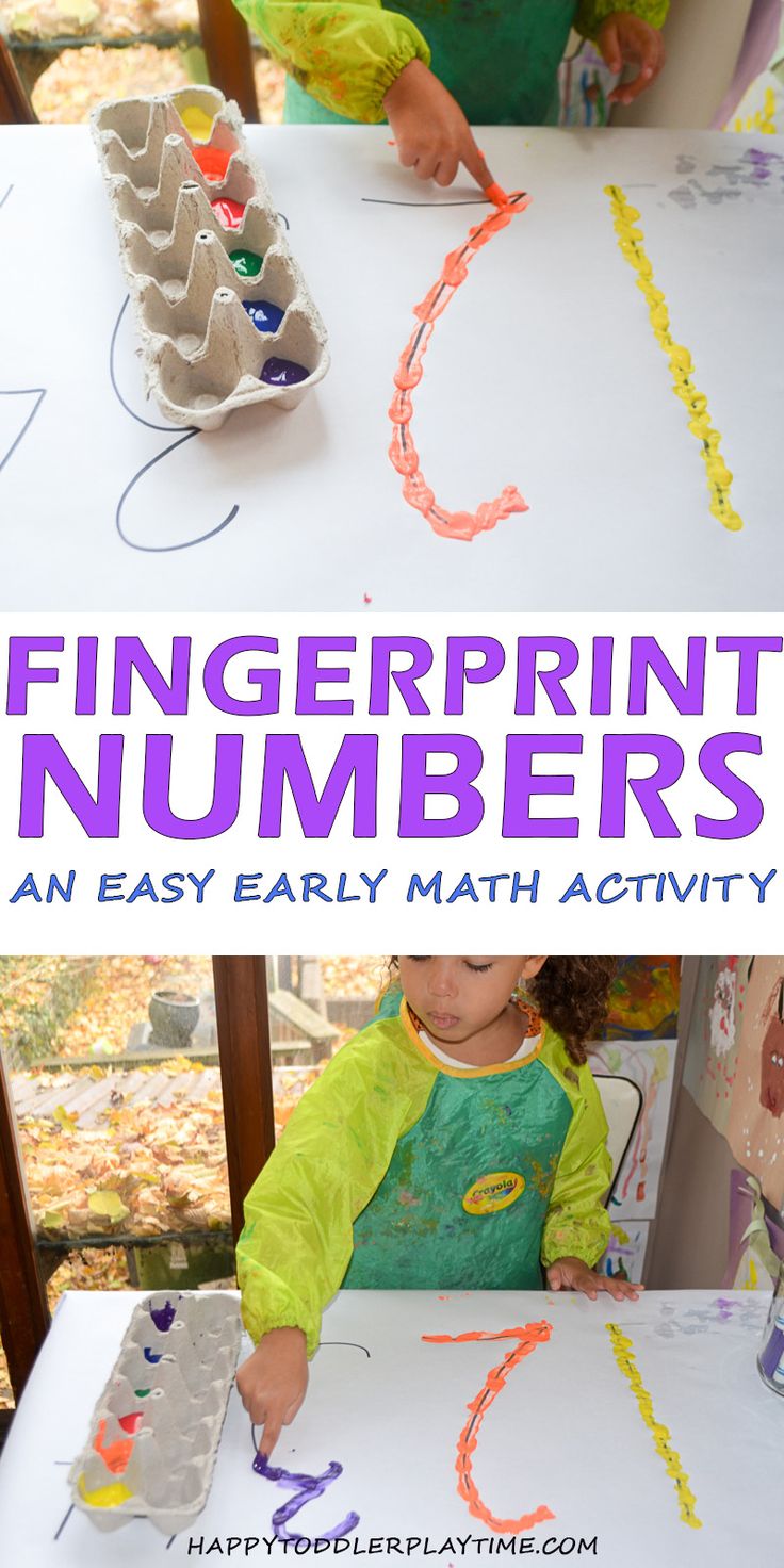 a young child is making fingerprint numbers with an egg carton