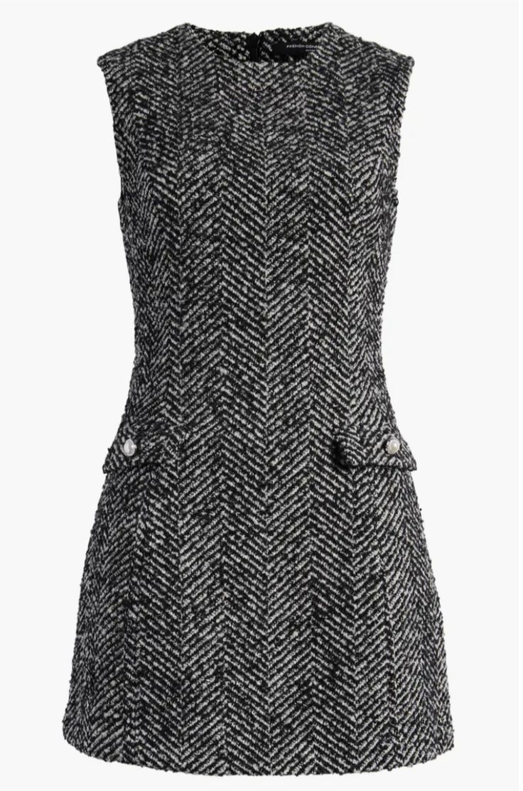 Step into timeless elegance with the Chantelle Herringbone dress, a sophisticated blend of modern chic and classic allure. Crafted from a luxurious fabric composition, making it perfect for both professional settings and special occasions. 32 1/2" length (size 6); Hidden back-zip closure; Jewel neck; Sleeveless; Lined; 71% polyester, 26% wool, 1% viscose, 1% acrylic, 1% nylon; Machine wash, line dry Our Model Alexis is 5’5 and wearing a 2. She normally wears S, 2-4. Herringbone Tweed, Fall Family Photos, Favorite Daughter, Platform Slippers, Maternity Shops, Blazer With Jeans, Kids Sandals, Jewel Neck, Designer Clothes For Men