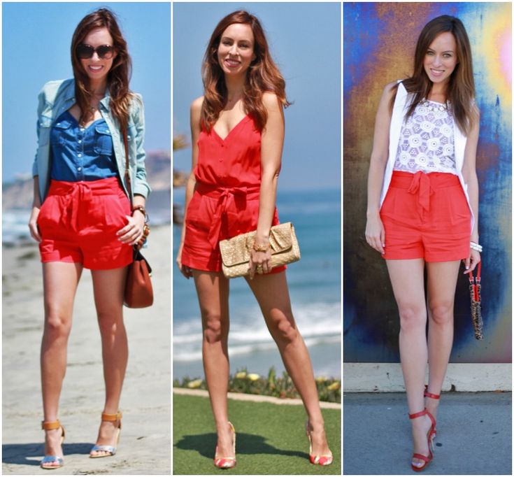 Sydne Style red shorts Bebe tie front shorts how to wear the trend Red Shorts Outfits Women, Red Shorts Outfit Summer, Red Shorts Outfit, Short Vermelho, Red Monochromatic, Coral Shorts, Shorts Outfits Women, Summer Shorts Outfits, Look Short