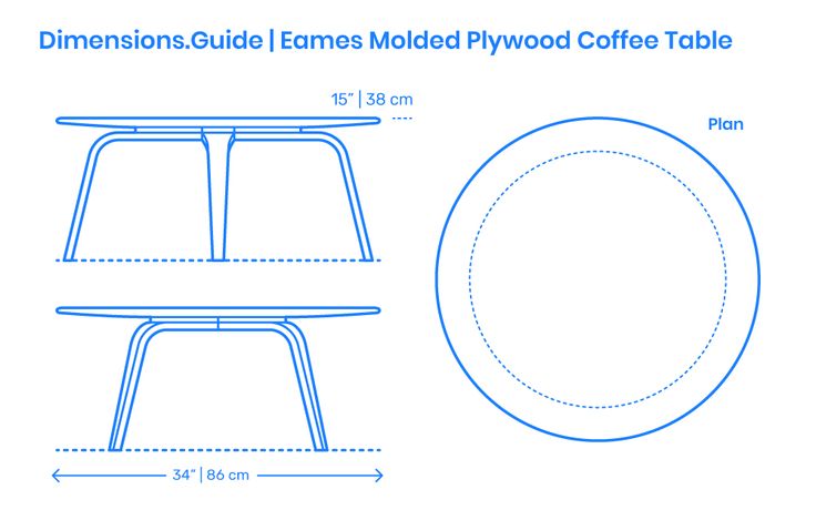 the dimensions guide for an eames molded coffee table