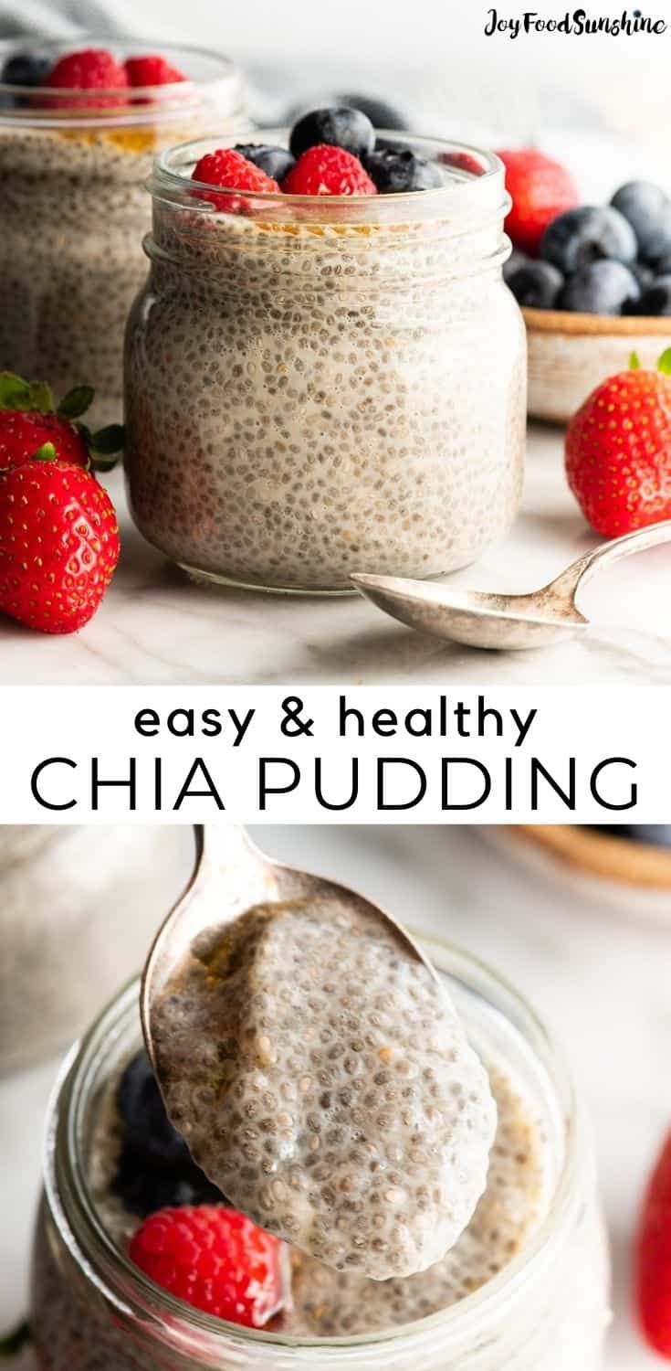 chia pudding in a jar with berries and blueberries