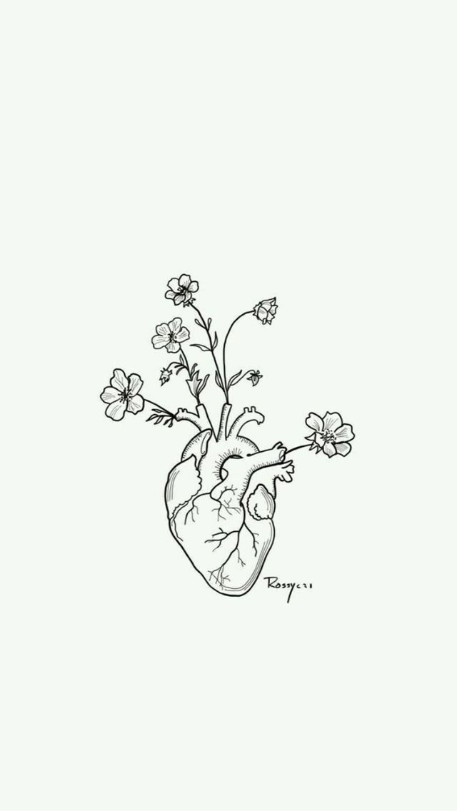 a drawing of a heart with flowers in it