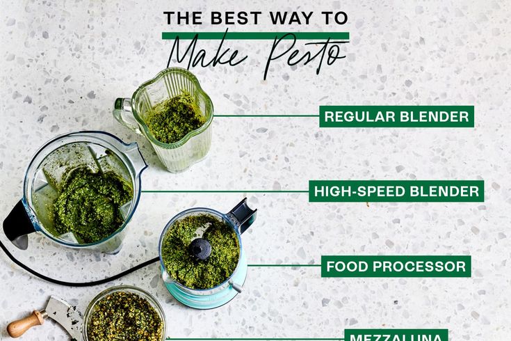 the best way to make pesto is in blenders and measuring cups with labeled ingredients