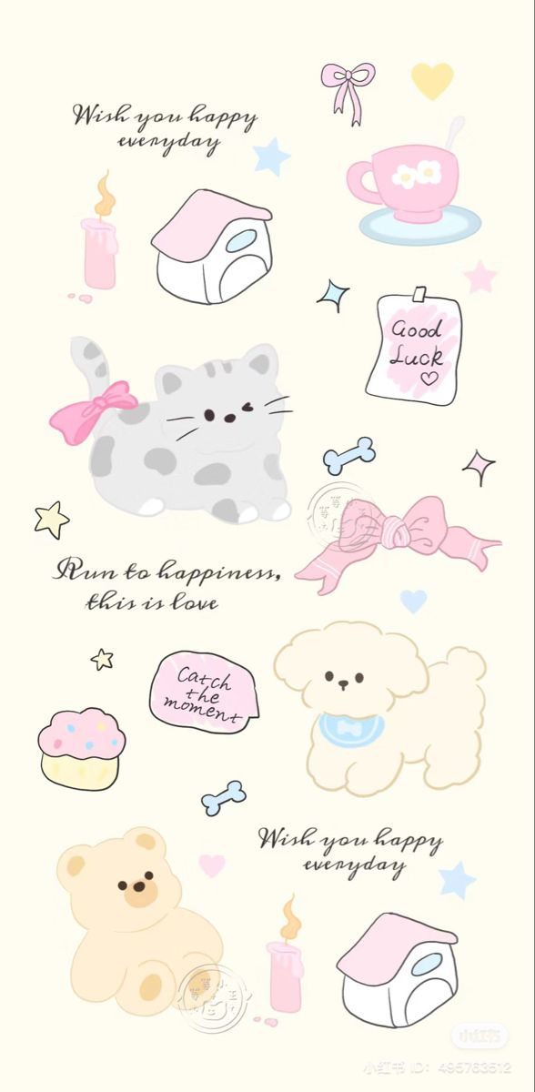 an image of some stickers on a white background with pink and blue designs, including teddy