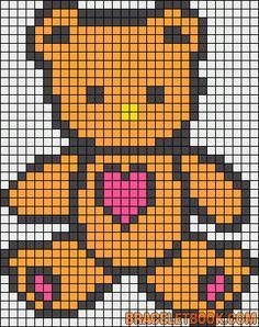 a cross stitch teddy bear with its tongue out