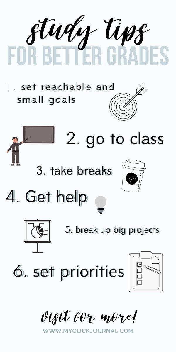 a poster with text that says study tips for better grade 1, and small goals