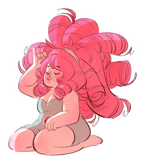 a drawing of a pink haired woman sitting on the ground with her hands behind her head