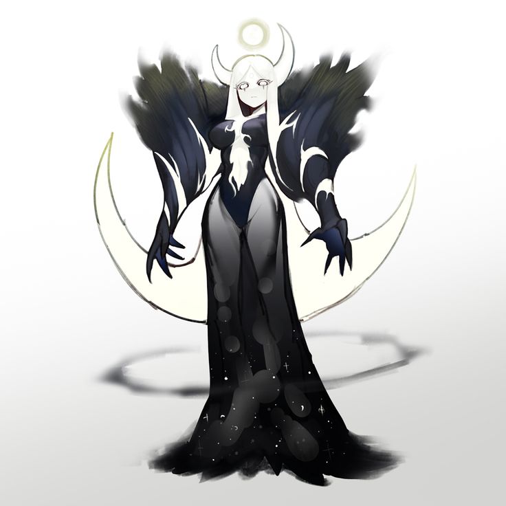 a drawing of an angel standing in front of the moon with her wings spread out