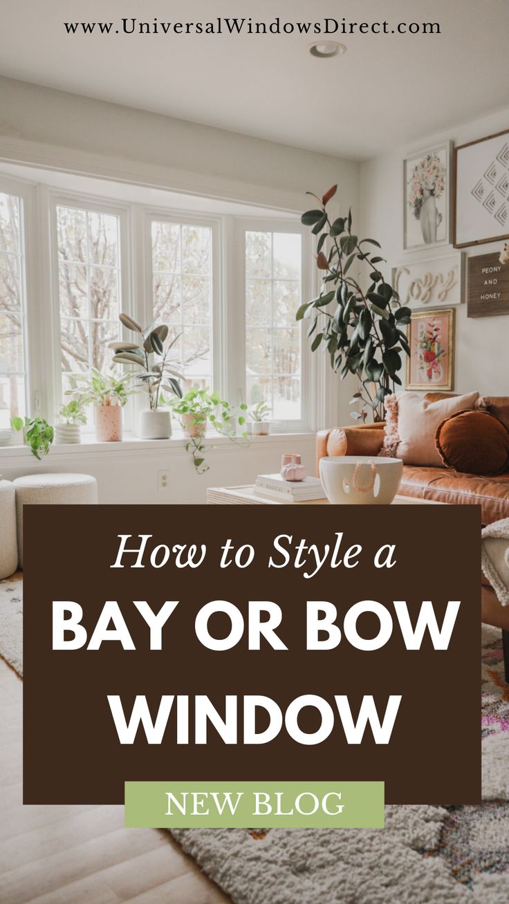 a living room with the words how to style a bay or bow window new blog