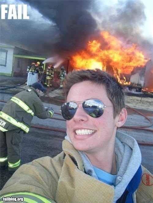 a man wearing sunglasses is smiling in front of a firetruck with the caption, harry feels @ bobbybosh when my school burns im going to be like pic twitter