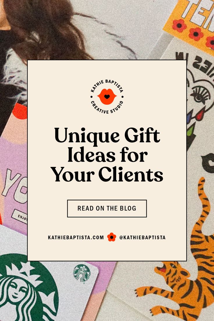 the words unique gift ideas for your client read on the blog next to an image of a woman's face