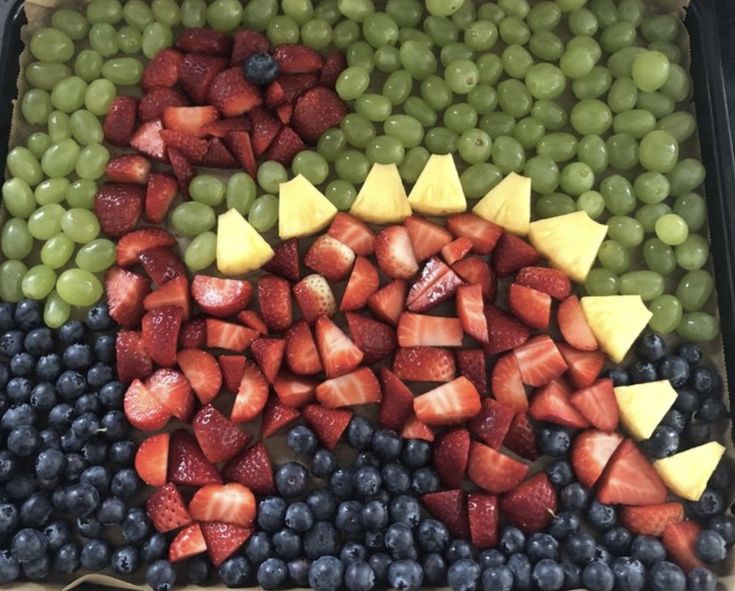 grapes, strawberries, and other fruits are arranged in the shape of an elephant