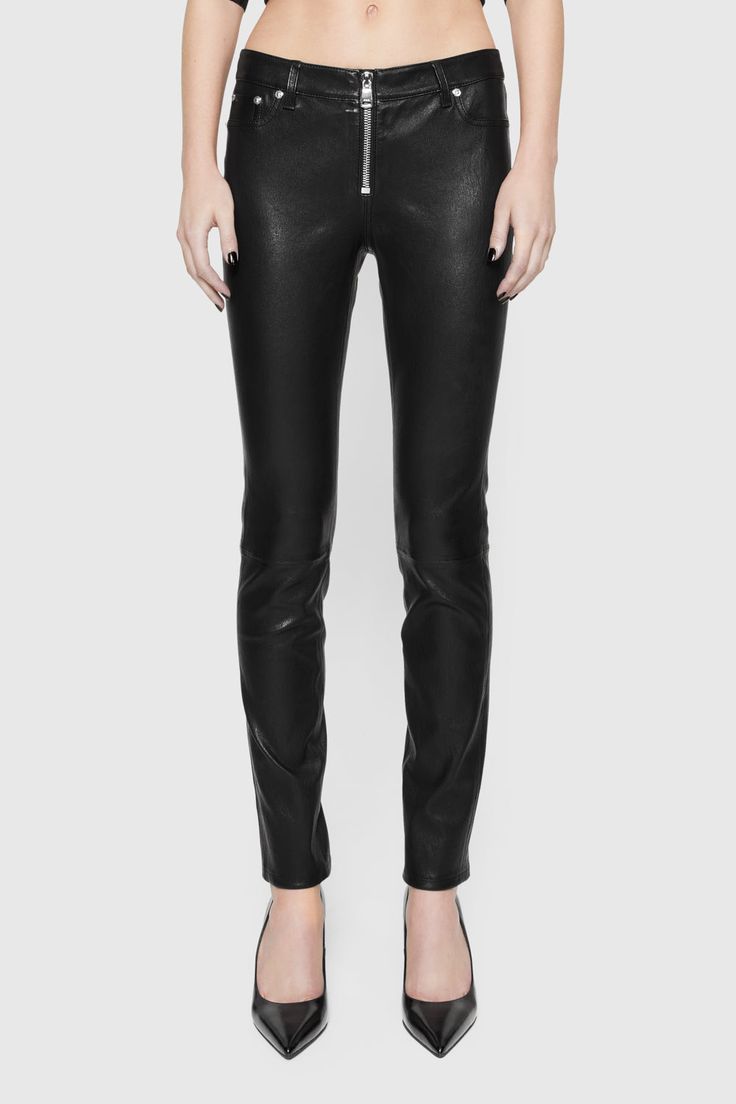 Effortlessly sleek and elegantly timeless, the Ziggy leather pants are the moment. Designed for a body-sculpting fit through the leg, these pants will add a touch of polish to any look. | Rebecca Minkoff Ziggy Leather Pant In True Black - Size 8 Elegant Evening Leather Pants, Classic Leather Pants For Night Out, Sleek Straight Leg Leather Pants For Evening, Fitted Elegant Leather Pants, Sleek Leather Leggings For Night Out, Modern Leather Trousers For Night Out, Fitted Modern Leather Pants, Luxury Fitted Leather Pants, Elegant Straight Leg Leather Pants