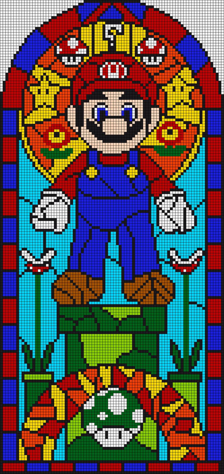 an image of mario in front of a stained glass window