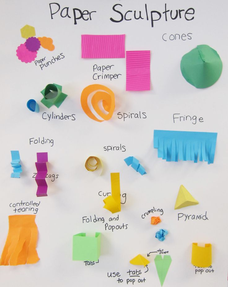 paper sculpture is displayed on a white board with different shapes and sizes to make it look like they are made out of construction paper