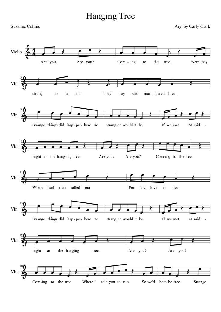 sheet music with the words hanging tree on it