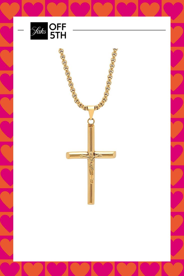 18k Gold Plated Stainless Steel Lobster Clasp Imported Size Length, About 24". Center Core - M Jewelryundefined Gold Cross Jewelry For Valentine's Day, Gold Spiritual Cross Necklace In Stainless Steel, Gold Stainless Steel Spiritual Cross Necklace, Gold Crucifix Necklace With Box Chain, Gold Crucifix Box Chain Jewelry, Gold Crucifix Jewelry With Box Chain, Gold Crucifix With Box Chain, Gold Stainless Steel Cross Necklace As Gift, Gold Stainless Steel Cross Necklace For Gift