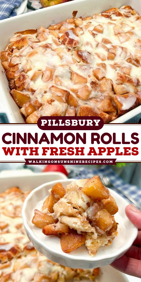 If you're looking for a breakfast or brunch dish that's sure to impress, look no further than this Pillsbury Cinnamon Roll Casserole with Fresh Apples. Apple Cinnamon Bun Breakfast Casserole, Apple Cinnamon Roll Casserole Fresh Apples, Fried Apple Cinnamon Roll Bake, Easy Breakfast Ideas With Apples, Cinnamon Rolls With Apples Pillsbury, Pillsbury Crescent Apple Recipes, Fresh Apple Cinnamon Rolls, Cinnamon Rolls And Apples Pillsbury, Cinnamon Bun Casserole Pillsbury