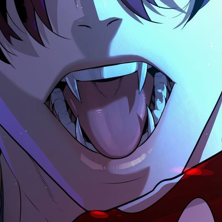 an anime character with his mouth open showing teeth