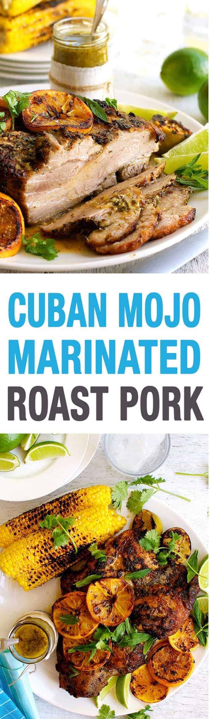 the cover of cuban mojo marinated roast pork with corn on the cob