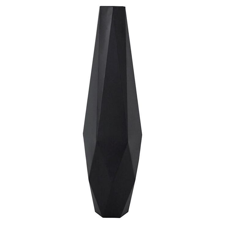 a black vase is shown on a white background