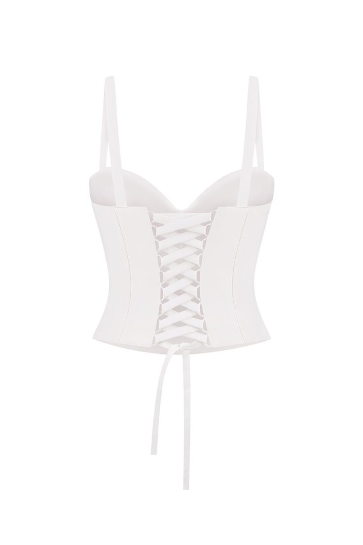 Elegant and functional wedding bustier corset with cups, sturdy bones and stylish lacing at the back. Perfect for your special day. White Fitted Corset With Lace-up Back, Elegant Corset With Adjustable Straps For Party, White Underbust Corset With Built-in Bra, Elegant Party Corset With Adjustable Straps, White Underbust Bodice With Built-in Bra, Fitted Corset With Boned Bodice And Underwire, Fitted Boned Bodice Corset With Underwire, White Lace-up Corset With Fitted Bodice, White Corset With Adjustable Straps And Fitted Bodice