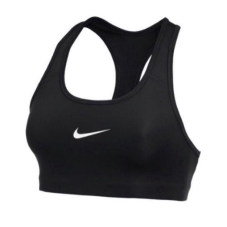 Nike Black Medium Support Non Padded Swoosh 2.0 Sports Bra Brand New Without Tags Marks As Shown Never Worn, May Show Signs Of Storage The Nike Swoosh Sports Bra Combines A Snug Fit With Sweat-Wicking Technology To Help You Feel Supported And Stay Dry During Workouts And Competition. This Product Is Made With At Least 75% Recycled Polyester Fibers. Dri-Fit Technology Moves Sweat From Your Skin To Help You Stay Dry And Comfortable. Racerback Design Lets You Move Naturally Through Your Workout Or Nike Pro Bra, Black Nike Pros, Nike Bra, Nike Set, Front Zip Sports Bra, Medium Support Sports Bra, Printed Sports Bra, White Sports Bra, Strappy Sports Bras