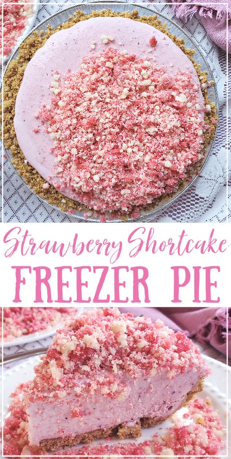 strawberry shortcake freezer pie on a plate