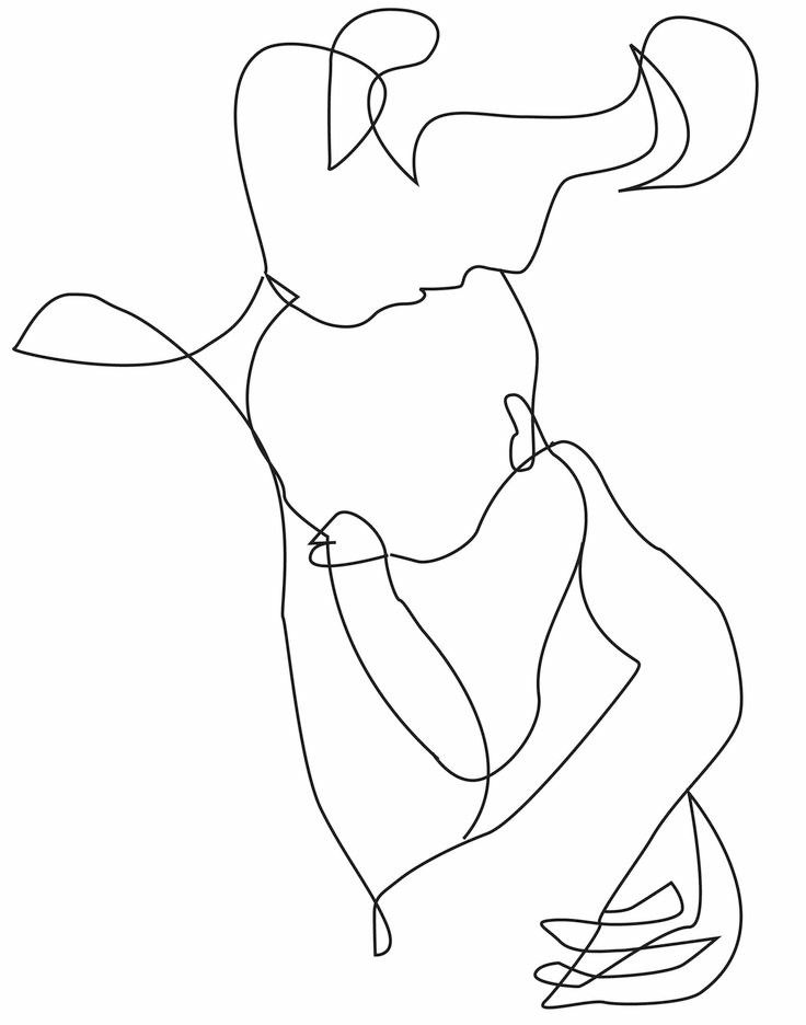 a line drawing of a woman with long hair and an animal's head in the background