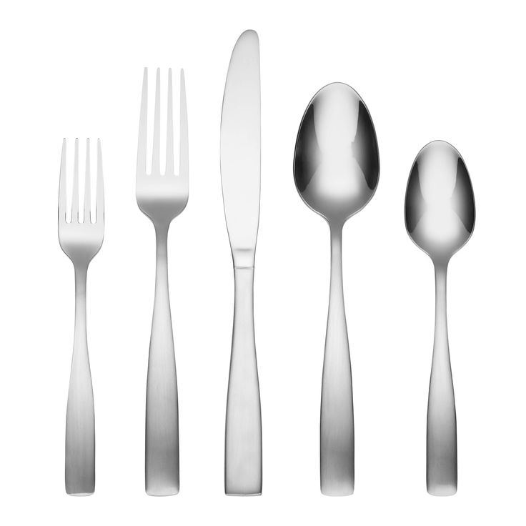 an assortment of silverware including forks, knives and spoons on a white background