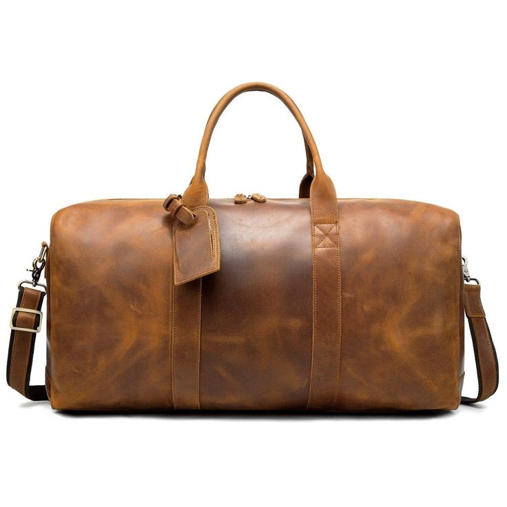 Do you take quick business trips by yourself for a couple of nights or so? This Hanley Leather Duffel Bag is perfect. That's why we take pride in creating leather bags that are strong, durable, and built to last. Whether you're bringing your collection to work, or just wanting to add some style to your day, this duffel bag is the perfect hand luggage piece for the job! It opens wide with two durable handles and its own reinforced canvas case for easy care during travel. Features: Interior: 3 separate compartments, 1 laptop compartment, 1 compartment with zippered pocket, and one regular compartment complete with additional small pockets. It will hold all the essentials, from some clothes to toiletries and everything in between. If you need to take it on the plane as a carry-on, it will eas Leather Travel Bag With Large Capacity For On-the-go, Leather Shoulder Bag Luggage For Daily Use, Smooth Grain Shoulder Bag For Travel, Classic Travel Bag With Leather Backing For Daily Use, Large Leather Travel Bag For Daily Use, Leather Tote Luggage For Business Trips, Rectangular Leather Travel Bag For Business Trips, Classic Leather Travel Bag For Everyday Use, Leather Travel Bag With Large Capacity For Daily Use