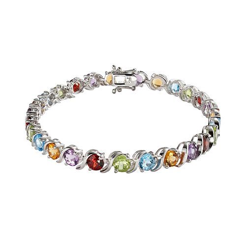 Sterling Silver Gemstone Bracelet Mothers Bracelet, Amethyst Stones, Blue Topaz Stone, Peridot Stone, Citrine Stone, Garnet Stone, Topaz Stone, Sterling Silver Bracelet, Amethyst Stone