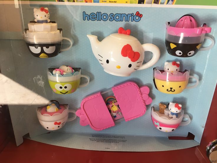 the hello kitty tea set is on display