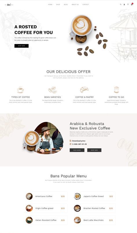 the website design for coffee shop