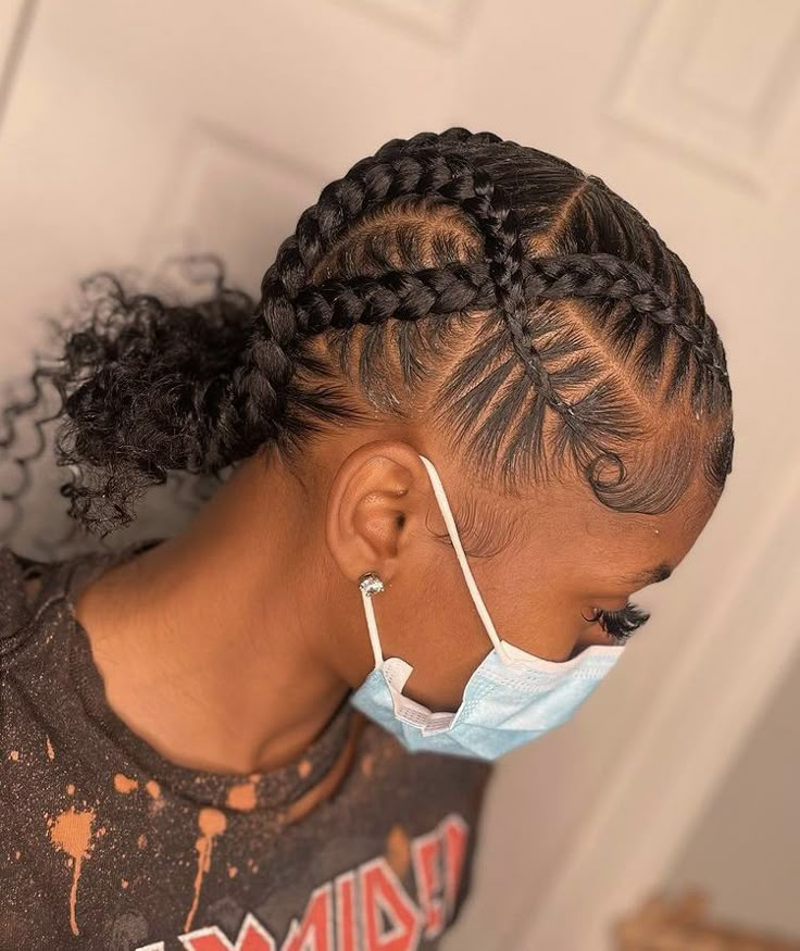 Fast Weave Hairstyles Braids, Curly Bun Braids, Scalp Braid Hairstyles For Black Women, Braid Bun Styles For Black Hair, Braid Buns For Black Women, Teen Black Girls Braided Hairstyles, Braids Into Buns For Black Women, Teen Braided Hairstyles Black, Cute Two Braid Hairstyles