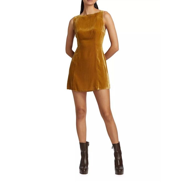 Reformation Size 2 Brisbane Gold Silk Blend Velvet Back Zip Mini Dress |New Banana Dress, Elle Dress, Linen Sundress, Mock Neck Mini Dress, Reformation Dress, Linen Mini Dress, Mini Tank Dress, Bow Detail Dress, Gold Silk