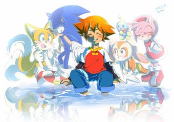 sonic the hedgehog is surrounded by other characters