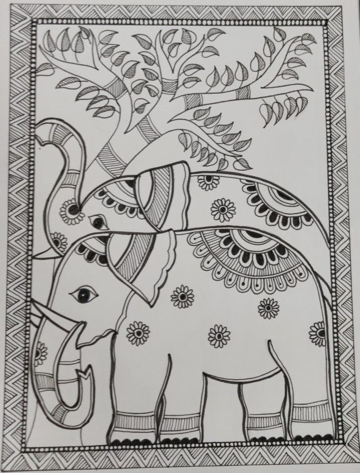 an elephant is depicted in this intricately designed coloring book page for adults and children