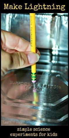 a person holding a pencil in front of a stove top with the words make lightning written on it