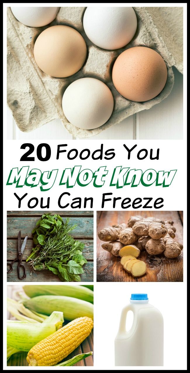 eggs and other foods are shown with the words 20 foods you may not know you can freeze