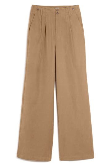 Made of a drapey Tencel® lyocell, cotton and linen blend, these straight-leg pants have sailor-inspired button tabs at the pleated high waist. A cool pick for your back-in-the-office needs. 30" inseam, 22" leg opening, 13" front rise, 19" back rise (size 16w) 48% Tencel lyocell, 33% cotton, 19% linen Tencel lyocell is a sustainably produced fiber made with closed-loop processing Machine wash, tumble dry Imported This product meets Nordstrom Sustainably Sourced Materials criteria: contains at lea Cool Picks, Harvest Moon, Straight Leg Pants, Linen Blend, Leg Pants, Wide Leg Pants, Madewell, High Waist, Straight Leg