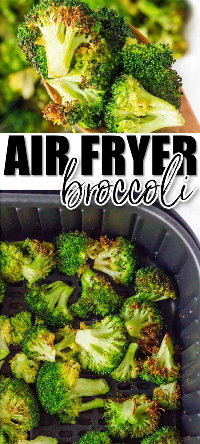 air fryer broccoli in a black container