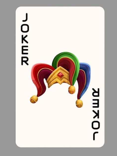 the joker playing card has three colorful hats on it