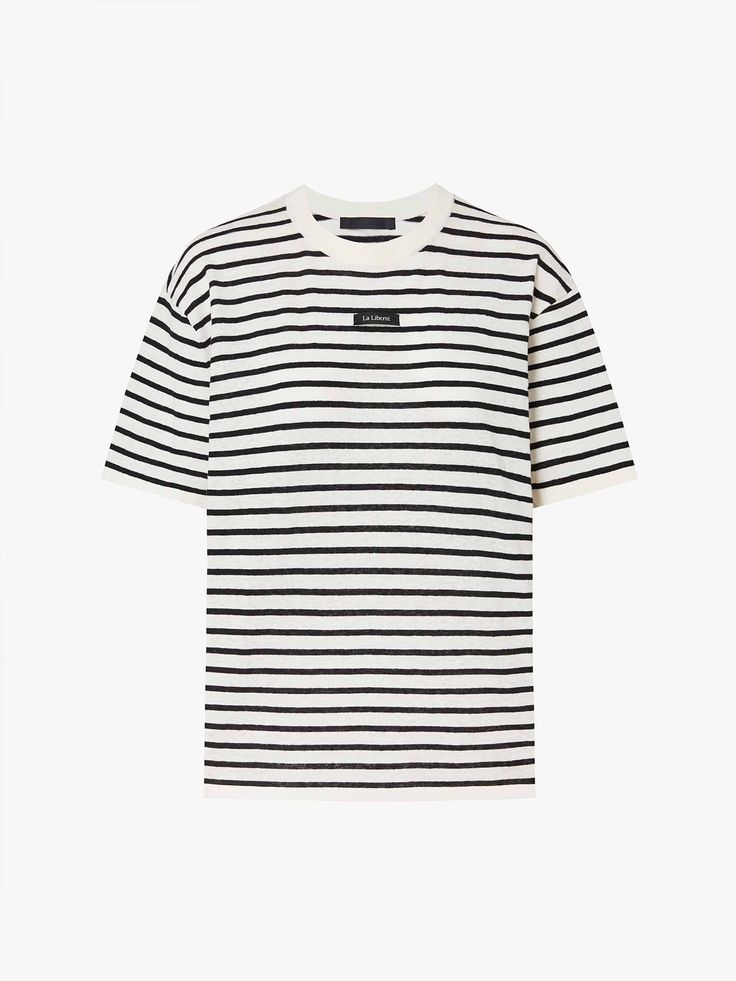 MO&Co. Women's Include Linen Striped T-shirt This T-shirt is made with a comfortable cotton and linen blend. With its classic black and white stripes and loose, relaxed fit, this shirt offers both style and comfort. Wear it with jeans, mini skirts or leather trousers – just about anything goes. Features : - Loose fit, striped pattern- Crewneck and drop shoulder design- Comfy cotton and linen blend material Code: MBD2SWTT55The back length of size S is 64cmMATERIALS & CARE Material: 38% Cotton 30. White T-shirt With Contrast Stripes For Summer, White Relaxed Fit T-shirt With Contrast Stripes, Casual Horizontal Stripe Pattern T-shirt For Everyday, Short Sleeve Tops With Signature Stripes For Spring, Spring Short Sleeve Tops With Signature Stripes, Casual Striped T-shirt For Everyday, Modern Cotton Tops With Contrast Stripes, Black T-shirt With Contrast Stripes For Summer, Summer Black T-shirt With Contrast Stripes