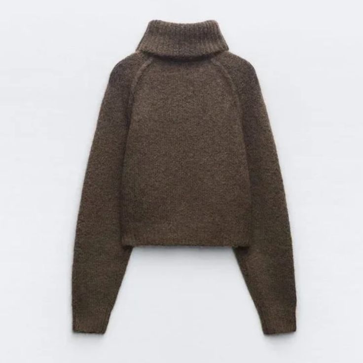 Nwt Zara Basic Cozy Knit Sweater Brown Brown Chunky Sweater, Cozy Warm Brown Top, Cozy Brown Textured Knit Cropped Sweater, Cozy Brown Cropped Soft Knit Sweater, Cozy Brown Soft Knit Cropped Sweater, Cozy Brown Chunky Knit Cropped Sweater, Cozy Fit Cropped Sweater For Winter, Warm Brown Knit Tops, Cozy Brown Knitted Top