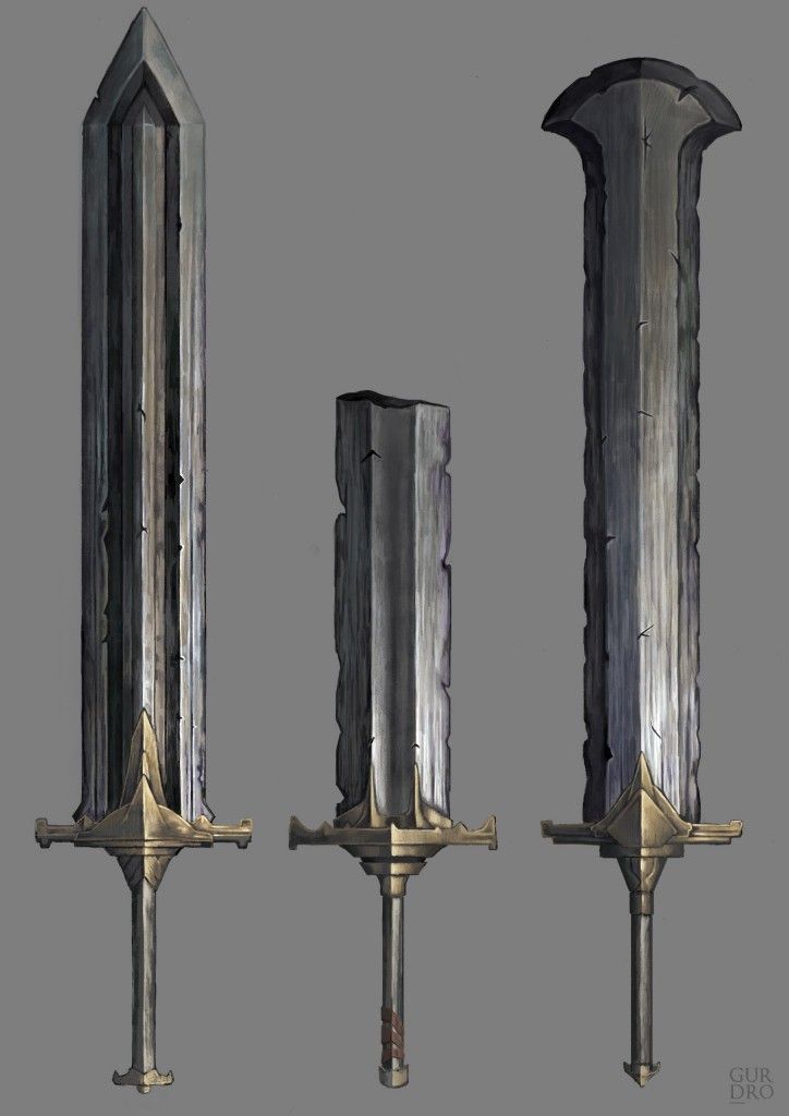 three different types of swords are shown in this image