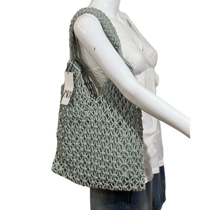 Zara Womens Tote Bag Green Light Mint Woven Fabric Boho Shoulder Bag Knitted Brand: Zara Condition: New With Tags, Please, Refer To Photos For Exact Details, I Photograph The Real Item I Have For Sale. Color: Green Light Mint Material: Outer Shell 100% Cotton Lining 100% Cotton Knit Should Bag Tote Style, Fabric Interior Bag. Shoulder Straps. Drawstring Closure. Height X Length X Width: 14.8 X 12.6 X 0.8 Inches (37.5 X 32 X 2 Cm) Hot Pink Handbags, Mint Bag, Zara Scarf, Boho Shoulder Bag, Zara Summer, Zara Handbags, Fringe Crossbody Bag, Zara Mini, Zara Bags