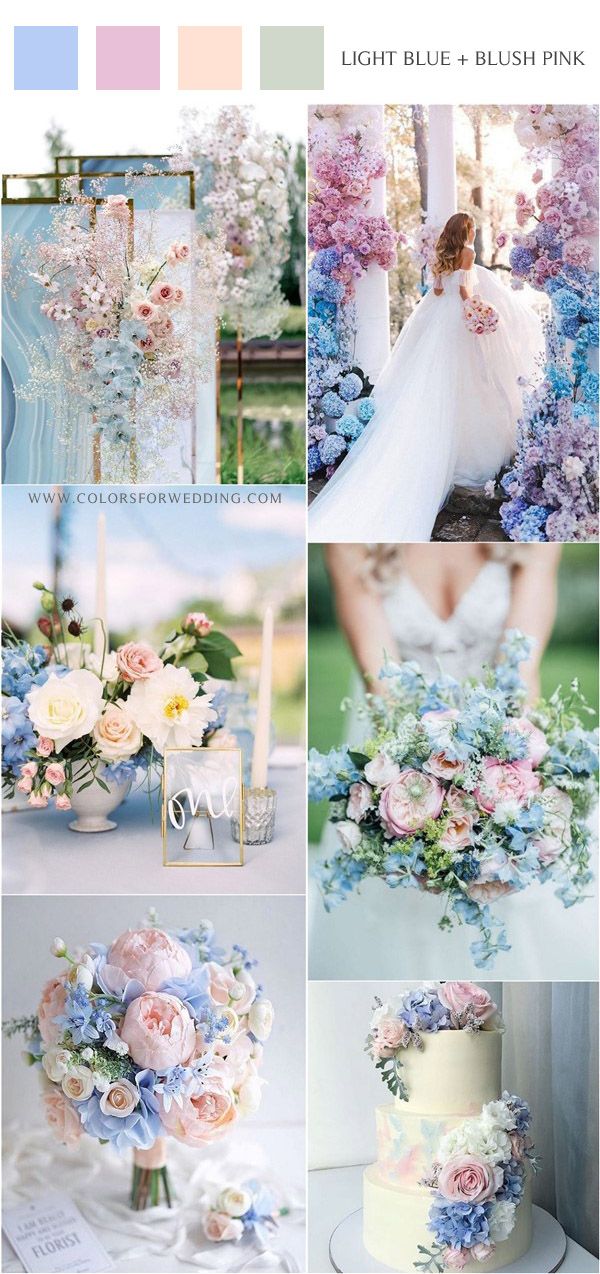 the color palette is blue, pink and white with flowers on it's sides