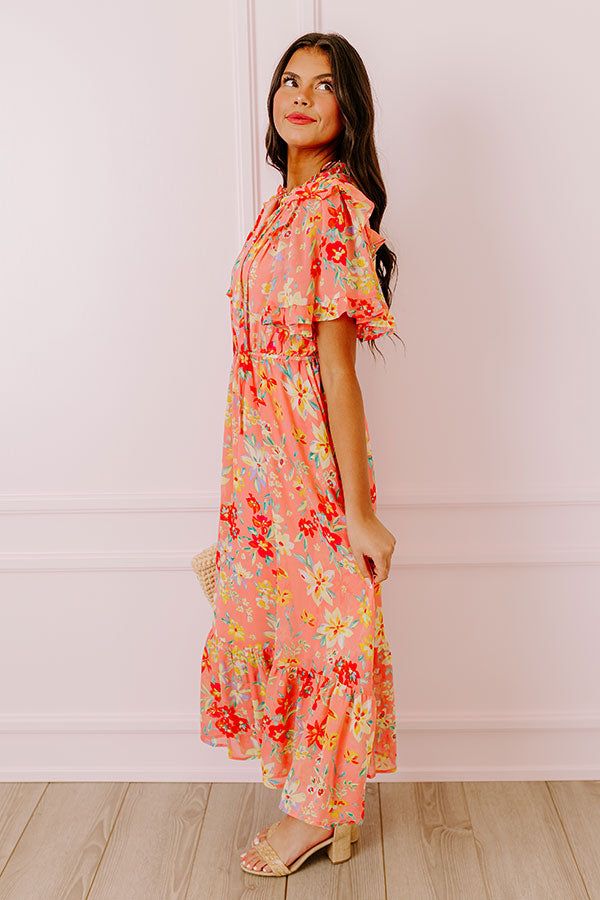 - Drape yourself in petals and twirl in the sun with this airy dress! - Chiffon material with a colorful abstract floral print - A built-in lining that ends above the ruffled hemline - A ruffled v-cut neckline with a tie detail - Short, loose ruffled sleeves - Pleated detail at the bodice - An elastic waistline - A flowy yet flattering silhouette that ends in a ruffled maxi length hemline Airy Dress, Abstract Floral Print, Dress Chiffon, Chiffon Material, Ruffled Sleeves, V Cut, V Cuts, Colorful Abstract, Abstract Floral